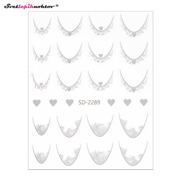 FRENCH Nalepke za nohte - SRČKI bele barve