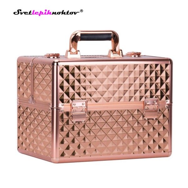 Kozmetični kovček XL, karo rose gold barve