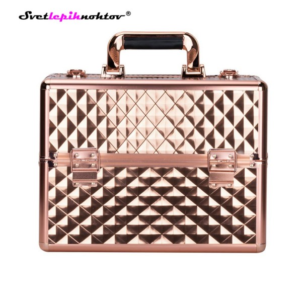 Kozmetični kovček XL, karo rose gold barve