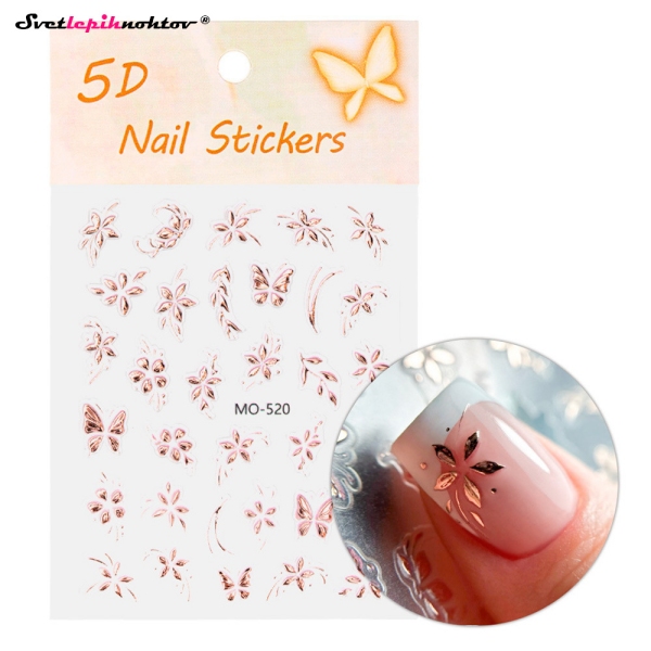 3D Nalepke za nohte - ROŽICE rose gold