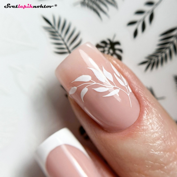 Nalepke za nohte - LISTJE črno belo