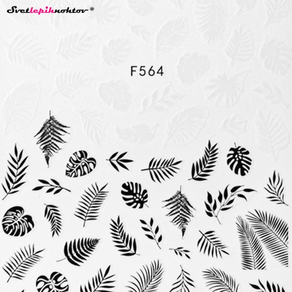 Nalepke za nohte - LISTJE črno belo