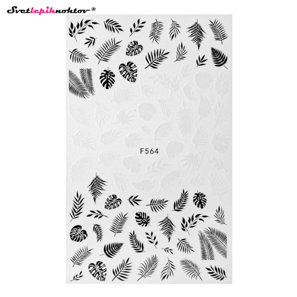 Nalepke za nohte - LISTJE črno belo