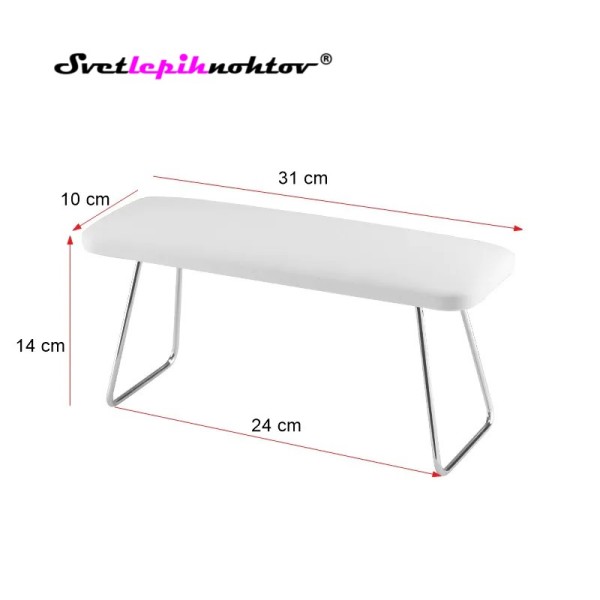 Naslon za roke iz usnja, beli s srebrnimi nogicami