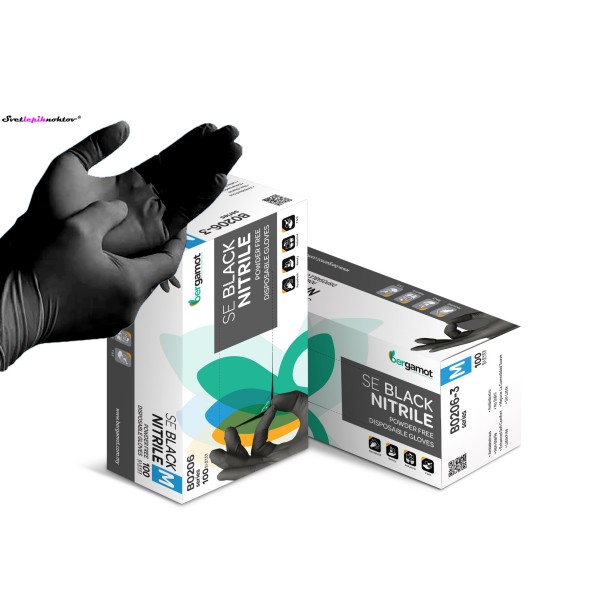 Zaščitne rokavice, nitril brez pudra, 100 kom, barva črna velikost S