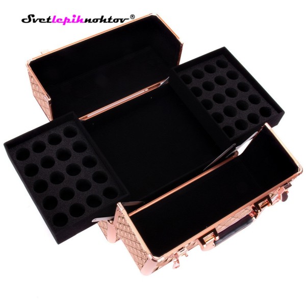 Kozmetični kovček XL, karo rose gold barve
