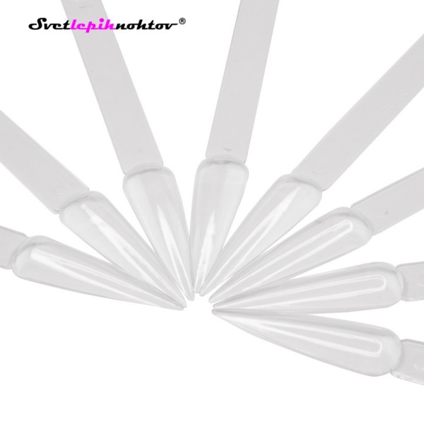 Palčke s konicami za predstavitev barvnih gelov ali lakov, prozorne, stiletto, 40 kos