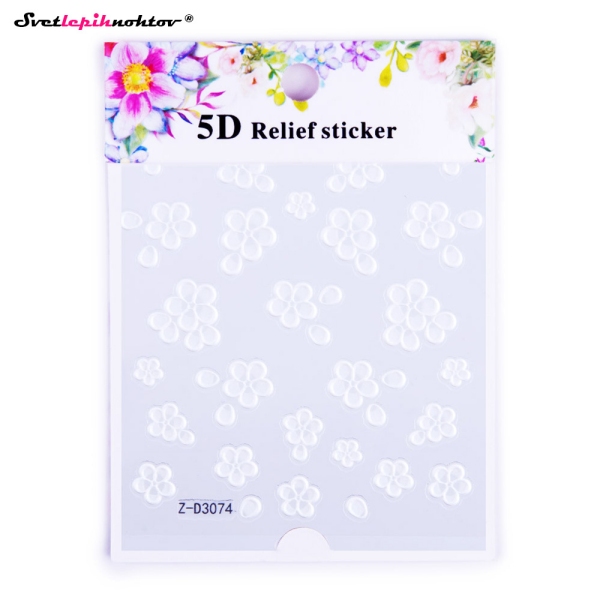 3D Nalepke za nohte - ROŽICE bele
