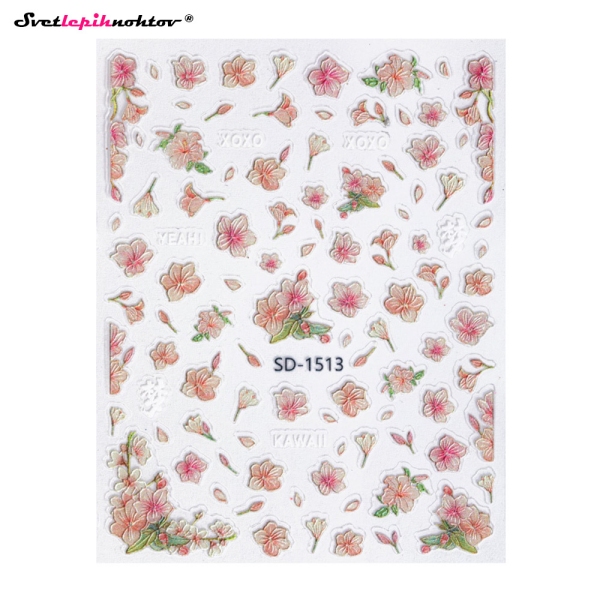 3D Nalepke za nohte - ROŽICE roza