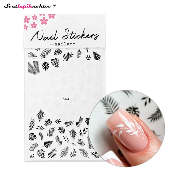Nalepke za nohte - LISTJE črno belo