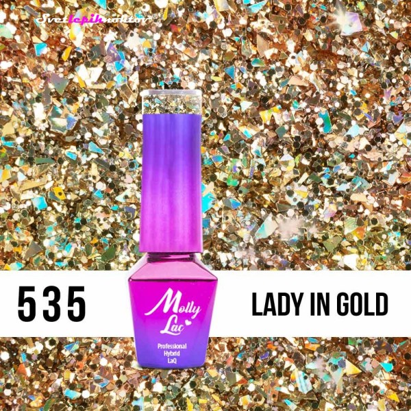 Molly Lac UV/LED-lak za trajno lakiranje nohtov, št. 535, barva: Lady In Gold, 5 ml