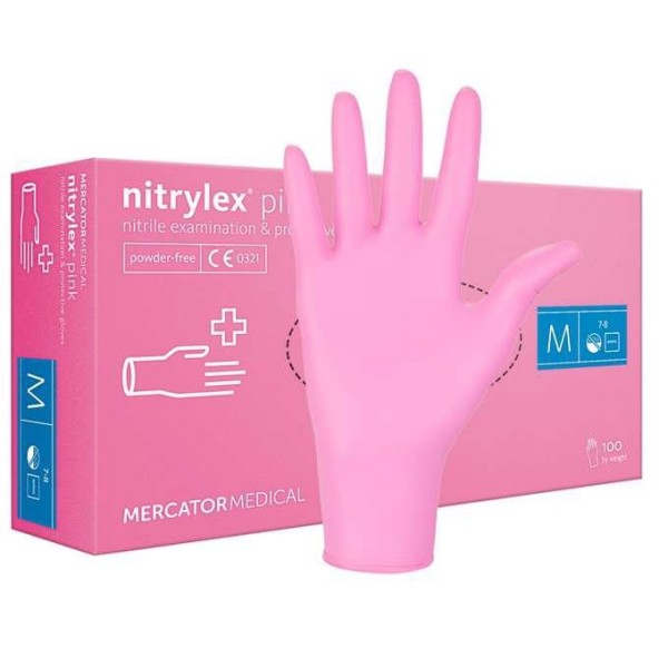 Zaščitne rokavice, nitril brez pudra, 100 kom, barva pink velikost M