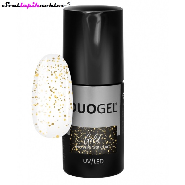 DUOGEL LED/UV-Top Coat No Wipe, 6 ml, Gold, nadlak za trajno lakiranje nohtov z zlatimi bleščicami