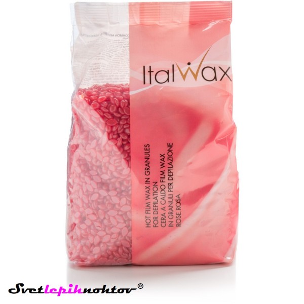 Trdi vosek v granulah, nizkotemperaturni vosek za depilacijo brez trakov, ItalWax Rose Film Wax, 1000 g
